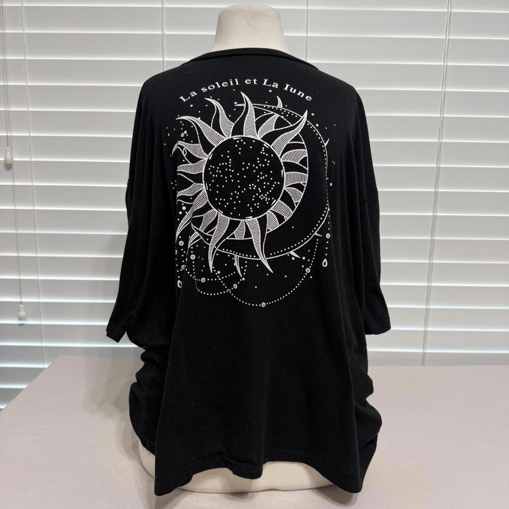 Black Short Sleeve Shirt with Sun and Moon Graphic